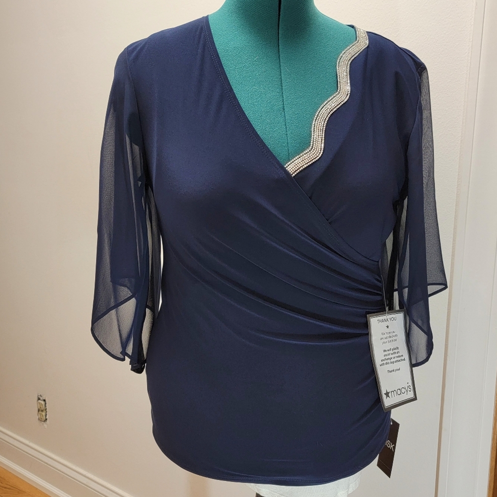 MSK formal rhinestone ruched top med. NWT. Figure flattering.
